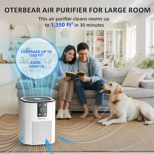 Miniatura 2 de Purificadores de aire para dormitorio y hogar de hasta 1350 pies cuadrados, Oterbear limpiador de aire para habitación con filtro HEPA H13 verdadero