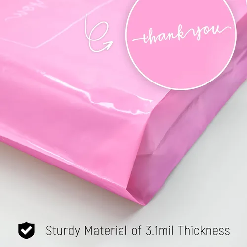 Miniatura 6 de 50 bolsas de mercancía con texto en inglés "Thank you" de 10 x 12 pulgadas, bolsas de agradecimiento extra gruesas de 3.1 mil para pequeñas Rosa