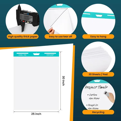 Miniatura 6 de OLenyer Almohadilla de caballete pegajoso, 25 x 30 pulgadas, blanco, 30 hojas/bloc, 6 blocs por paquete, papel de carta giratoria para profesores
