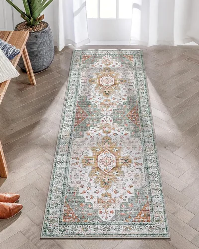 Miniatura 82 de Moynesa Alfombra de pasillo ultra fina lavable de 2 x 6 pies, antideslizante, resistente a las manchas, alfombra vintage que no desprende para Gris
