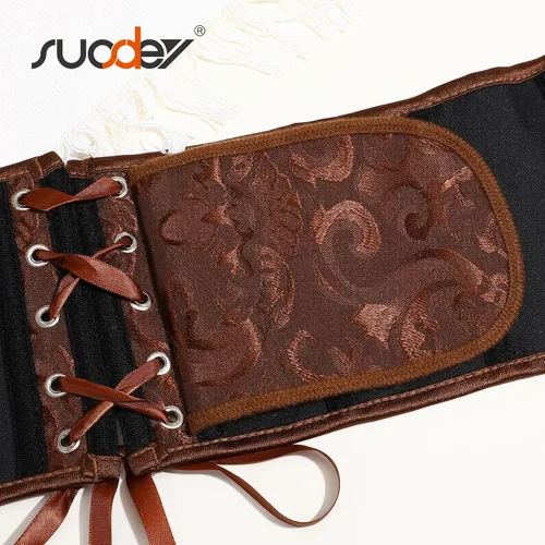 Miniatura 36 de SUOSDEY Cinturón de corsé de jacquard para mujer, corsé pirata steampunk renacentista con cordones y cordones