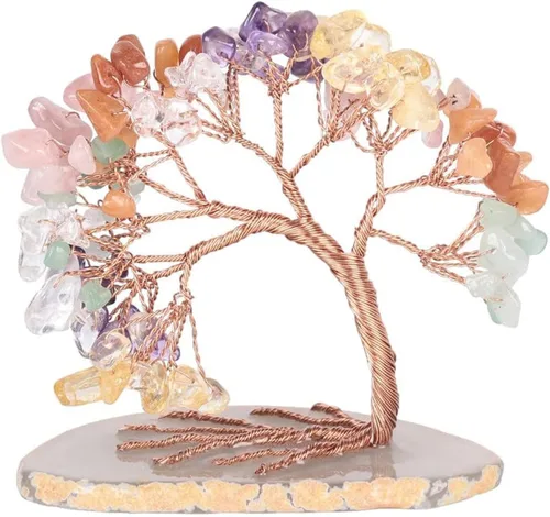 Miniatura 3 de Árbol de dinero de cristal hecho a mano en ágata rebanada árbol de la vida, bonsái decoración de la oficina en el hogar, cumpleaños, cuarzo rosa