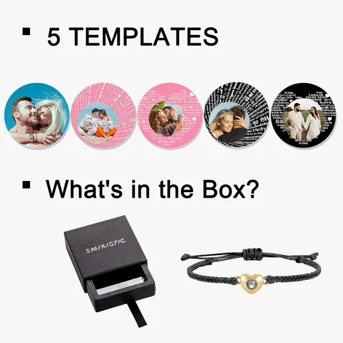 Miniatura 6 de EMIRISTIC Pulsera italiana grabable con foto Pulseras personalizadas para pareja para él y ella con imagen oculta, recuerdo conmemorativo ajustable