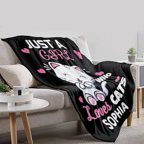 Miniatura 6 de Manta personalizada con texto en inglés «Just Girl Loves Cats», añade tu propio nombre, mantas de franela personalizadas para niños, perros y gatos