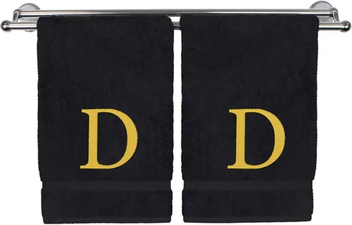 Miniatura 167 de Toalla de mano monogramada, regalo personalizado, juego de 2 - Toalla bordada con letra de bloque dorada - Extra absorbente 100% algodón turco