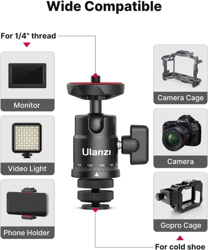 Miniatura 5 de ULANZI H28 - Cabezal de trípode panorámico con doble zapata caliente y adaptador de montaje de cámara DSLR, accesorios de fijación de fotografía