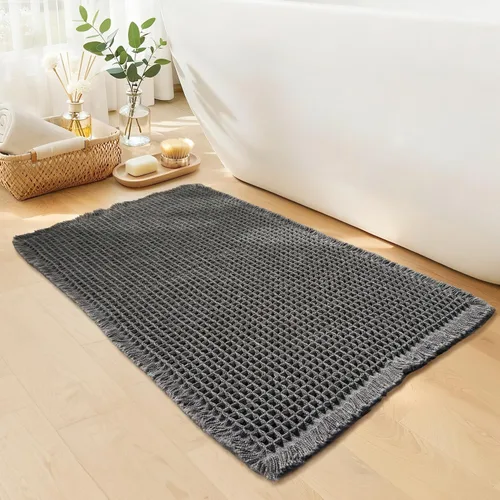 Miniatura 16 de Tapete de baño estilo gofre, tapete de baño bohemio, antideslizante, lavable, súper absorbente y de secado rápido, tapetes de baño pequeños, Caqui