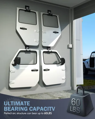 Miniatura 3 de Perchas de almacenamiento para puertas compatibles con Jeep Wrangler 1956-2024, soporte de almacenamiento de puerta extraíble montado en la pared