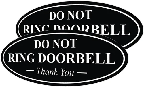 Miniatura 63 de All Quality Cartel de agradecimiento ovalado con texto en inglés «Do not Ring DOORBELL», color negro, pequeño, 1 paquete