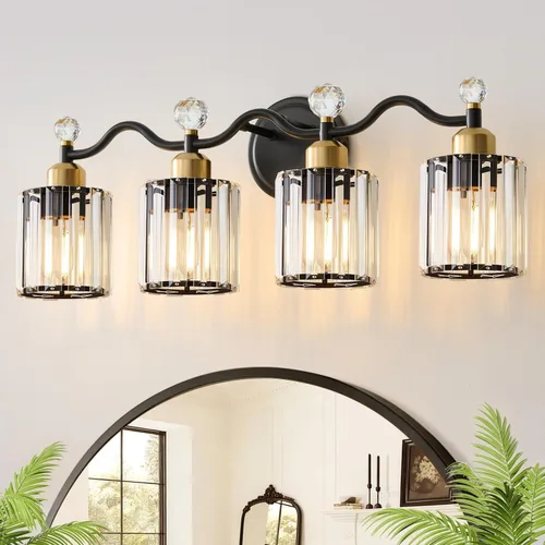 Miniatura 13 de Moderna lámpara de cristal para tocador de baño, 3 luces negras y doradas, lámparas de tocador sobre espejo, lámpara de pared de vidrio