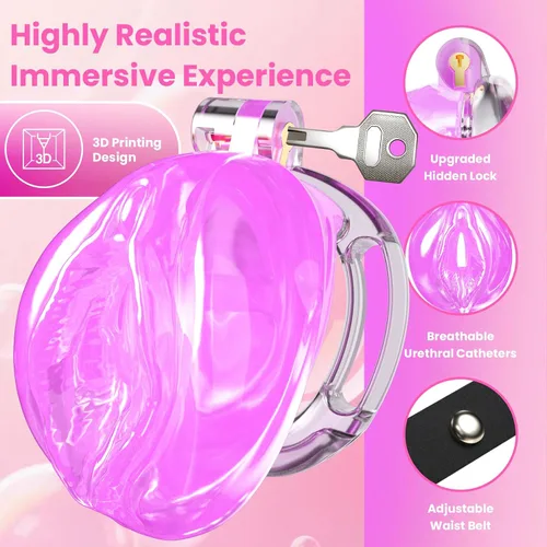 Miniatura 2 de Jaula de castidad de silicona suave para hombre, 4 tamaños de anillo seleccionables, jaula flexible para el pene con cinturón de castidad y bloqueo