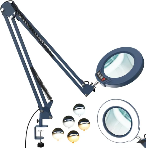 Miniatura 17 de Lupa 12X con luz, botón de actualización Krstlv 5 modos de color, regulable 2 en 1, lámpara de escritorio con luz LED 2 en 1, lupa manos libres