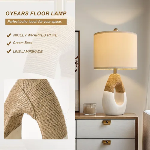 Miniatura 4 de OYEARS Lámparas de Mesa Boho de 22" para Dormitorio Sala de Estar Conjunto Mejorado de 2 Lámparas de Mesa de Ratán Medianas Estilo Casa de Campo