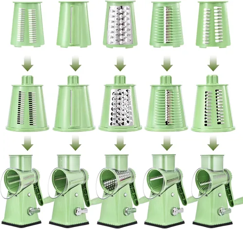Miniatura 8 de Xilrvna RotaryCheeseRator,VegetableShredder 5 en 1 Rallador de queso con mangoReforzadoSucción, EasytoClean,CocinaPicar picadoHielo,Frutas y nueces