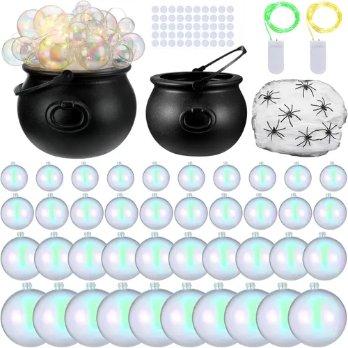 Miniatura 7 de Jenaai Juego de 96 calderos burbujeantes de Halloween con 40 adornos de bola, 2 tiras de luces de 0.71 oz, 2 arañas falsas, 50 puntos adhesivos