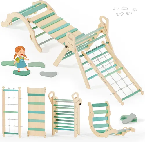 BlueWood Juego de triángulo Pikler 10 en 1, juguetes de escalada para niños pequeños en interiores, escalador Montessori, gimnasios de la jungla