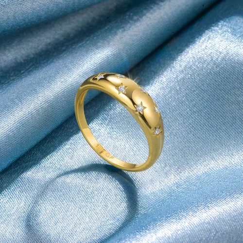 Miniatura 6 de AllenCOCO Chunky Gold Rings For Women Trendy Cubic Zirconia 14k Gold Plated Rings Stackable Set Dome Star Rings