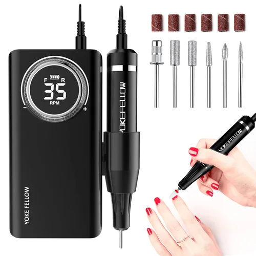 YOKE FELLOW Taladro de uñas profesional - Taladros de uñas de 35000 RPM para uñas acrílicas, máquina profesional de brocas de uñas para eliminación