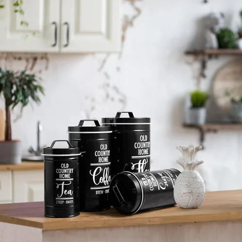 Miniatura 7 de DAYYET Juego de recipientes negros para la cocina, recipientes herméticos de cocina para encimera, recipientes de harina y azúcar, juego