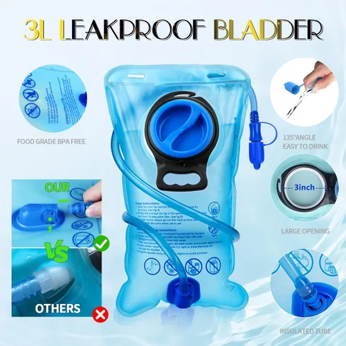 Miniatura 5 de Paquete de hidratación, mochila de agua con vejiga de hidratación de 3 L, aislamiento ligero, esencial para festivales, mochila de hidratación rave