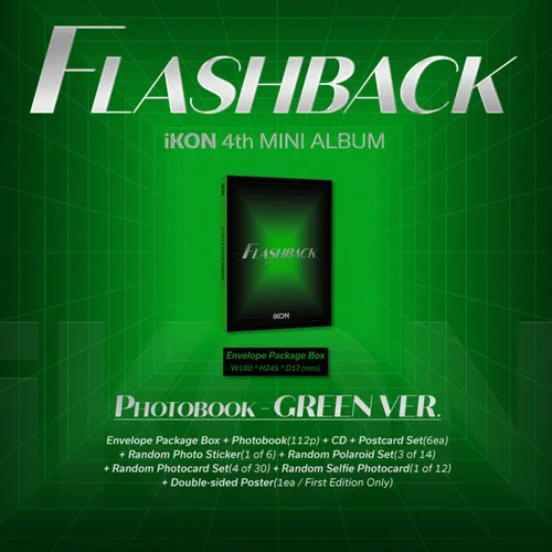 Miniatura 2 de iKON - 4º Mini álbum FLASHBACK PHOTOBOOK-VERDE ver. Juego de postales para fotolibros + calcomanía para fotos + juego de Polaroid + juego de tarjeta