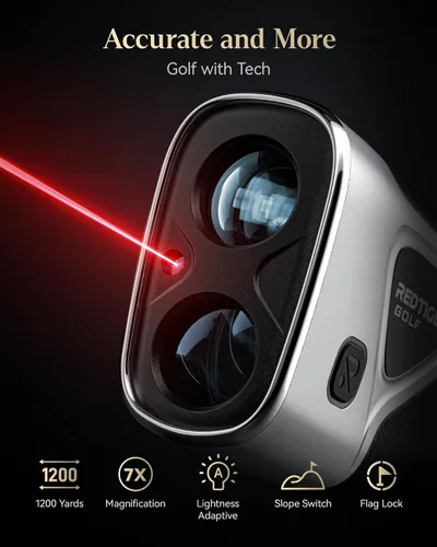 Miniatura 2 de REDTIGER Telémetro Golf, telémetro de golf de 1200 yardas con pendiente, pantalla adaptable a la luz, magnificación 7X, vibración de bloqueo