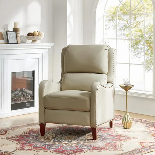 HULALA HOME Silla Reclinable de Cuero Genuino, Sillón Reclinable Moderno de Empuje hacia Atrás con Asiento Grueso, Respaldo y Reposapiés, Decoración
