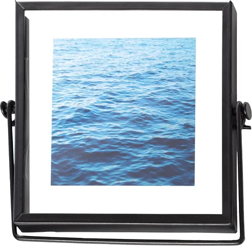 Miniatura 3 de Moderno marco de fotos cuadrado de metal flotante con cubierta de vidrio y soporte de caballete, color negro, 4 x 4 pulgadas