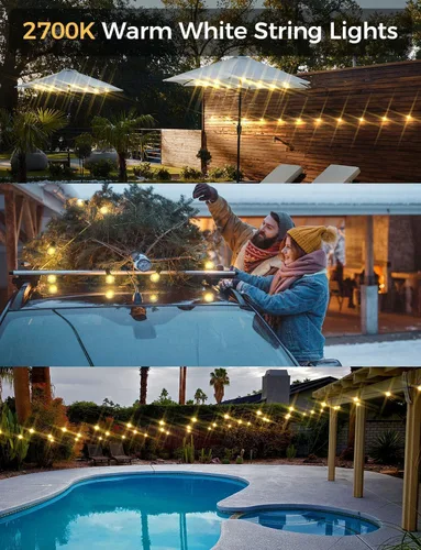 Miniatura 7 de XMCOSY+ Guirnalda de luces inteligentes para exteriores, luces de patio G40 de 75 pies con 34 bombillas LED regulables, control WiFi y aplicación