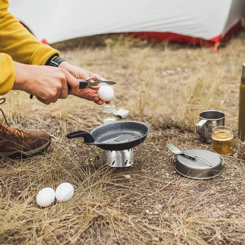 Miniatura 5 de HUIOP Estufa, Mini Estufa Portátil de Aleación de Aluminio con Tapa y Parabrisas de Acero Inoxidable para Acampar al Aire Libre Senderismo Mochilero