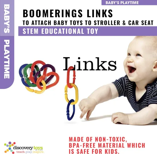 Miniatura 3 de Discovery Toys BOOMERINGS enlaces para colocar juguetes para bebés al cochecito y al asiento del automóvil Aprendizaje impulsado por niños