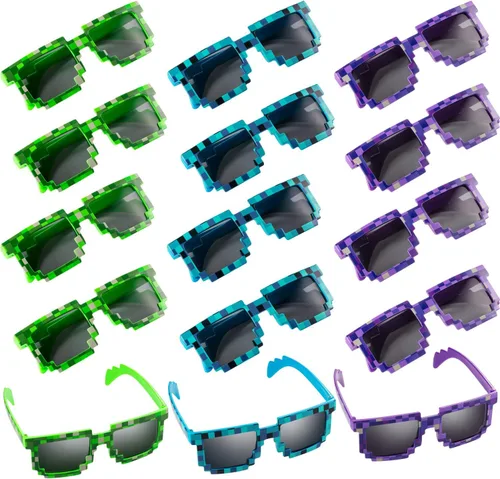 Miniatura 2 de Weewooday 15 pares de lentes de sol Pixel Retro Gamer Robot Pixel Gafas de sol pixeladas recuerdos de fiesta de cumpleaños para niños y adultos azul