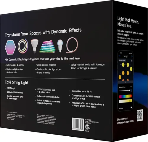 Miniatura 3 de GE Cync Luces inteligentes para café con efectos dinámicos, luces de cadena para patio que cambian de color, compatibles con Alexa y Google, 48 pies