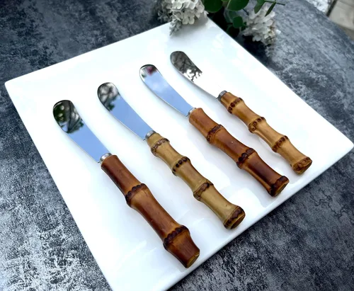Miniatura 4 de Juego de 4 cuchillos de mantequilla, cuchillo de paté esparcidor de queso, cuchillas gruesas y suaves, fuerte para esparcidores de mantequilla, Bambú