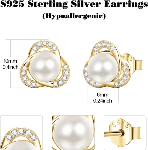 Miniatura 5 de AENEAS Pearl Stud Earrings for Women Sterling Silver Cultured Pearl Studs Earrings Jewelry Gifts for Women Mom Wife