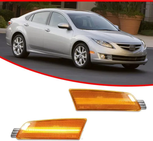 Miniatura 2 de Luz LED Ámbar Lente Ámbar Marca Lateral de Parachoques Delantero Lámpara de Guardabarros Compatible con Mazda 6 2009 2010 2011 2012 2013