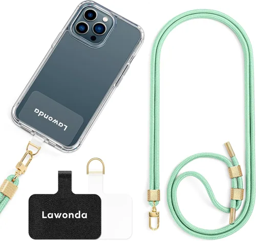 Miniatura 12 de Cordón universal cruzado para teléfono celular, cordón ajustable antirrobo para el cuello para iPhone 17 Pro Max, 2 parches de teléfono, Rosa