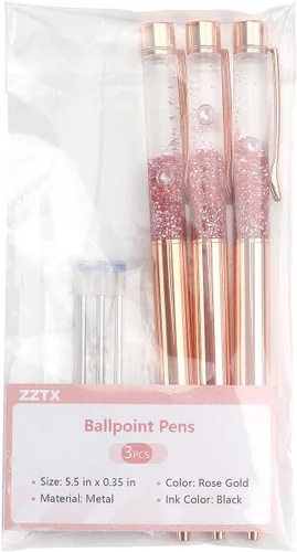Miniatura 7 de ZZTX 3 bolígrafos de oro rosa, bolígrafo de metal brillante dinámico de arena líquida con repuestos, tinta negra, suministros de oficina, bolígrafos