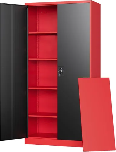 Miniatura 16 de Letaya Armarios de almacenamiento de metal para garaje con puerta con cerradura y estantes ajustables, gabinetes de herramientas de acero