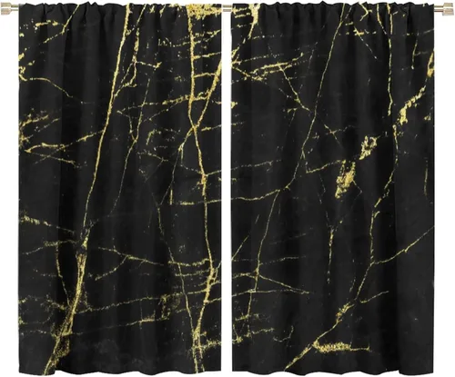 Miniatura 79 de Cortinas abstractas de mármol de lujo de lujo azul marino dorado a rayas con patrón de mármol estampado para dormitorio, sala de estar, cortinas