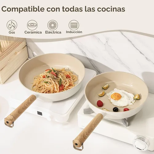 Miniatura 6 de SENSARTE Juego de utensilios de cocina antiadherentes de cerámica, no tóxicos, juego de ollas y sartenes saludables de cerámica con mango que se