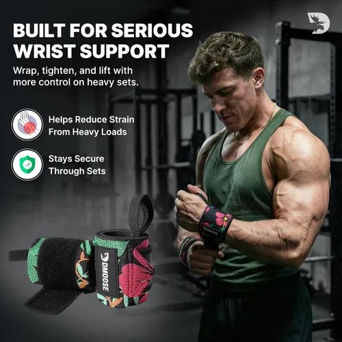 Miniatura 2 de DMoose Fitness Muñequeras para levantamiento de pesas de 18 pulgadas – Envoltura de gimnasio resistente con lazo para el pulgar para apoyo y alivio