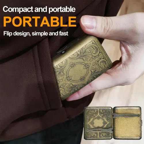 Miniatura 7 de Ipetboom Caja de cigarrillos de metal vintage portátil delgada cubierta para 20 cigarrillos acero inoxidable caja de almacenamiento de cigarrillos