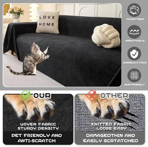 Miniatura 2 de MYSKY HOME Fundas Negras para Sofá Seccional, Fundas de Sofá para Sofá de Dos Plazas, Fundas de Sofá para Perros, Funda de Sofá Lavable, Manta Funda