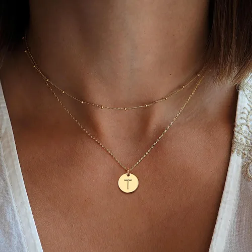 Miniatura 2 de M MOOHAM Collares de oro para mujer a la moda, collar con colgante personalizado, cadena de satélite delicada Collar chapado en oro de 16 quilates