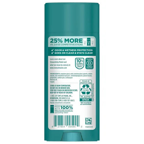 Miniatura 9 de Tom's of Maine Desodorante natural sin perfume para hombres y mujeres, sin aluminio, sin fragancias, tintes ni conservantes artificiales, sin