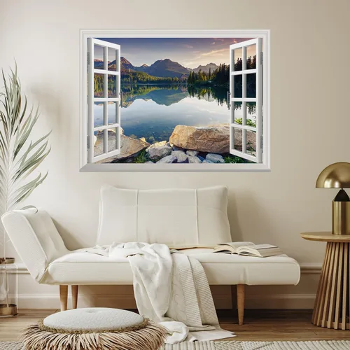 Miniatura 3 de wall26 Adhesivo de pared extraíble/mural de pared Lago pacífico en otoño, decoración de pared creativa con vista de ventana, 24 x 32 pulgadas
