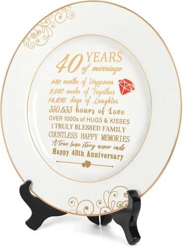 Miniatura 2 de Urllinz Regalos de Boda del 40º Aniversario para Esposa - Plato de 40 Años de Aniversario con Lámina de Oro de 24k, Decoraciones Alegres