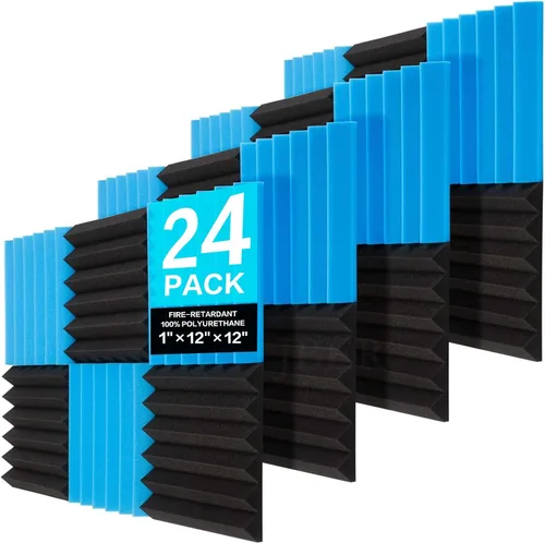 Miniatura 22 de JBER - Paquete de 12 paneles acústicos de espuma para pared de estudio, acolchonados, insonorizados, ignífugos, de 1 x 12 x 12 pulgadas Negro No
