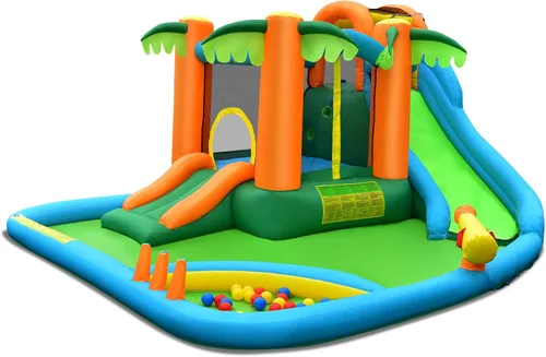 Miniatura 8 de Costzon - Casa infllable 7 en 1 con dos toboganes de agua, pared para escalar zona de salto, hoyo de pelotas, borde de baloncesto, piscina